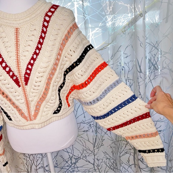 BA&SH COLORFUL STRIPE OPEN KNIT ECRU PULL GARDY SWEATER - Picture 4 of 14